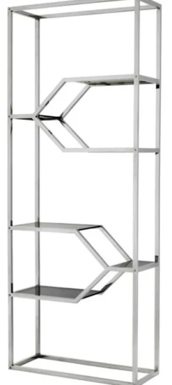 Casa Padrino Designer Edelstahl Regalschrank mit Rauchglas 90 x 38 x H. 230 cm - Luxus Hotel Möbel
