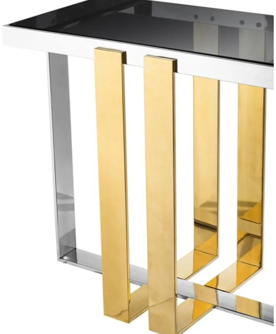 Casa Padrino Designer Edelstahl Konsole mit Rauchglas - Luxus Konsolentisch