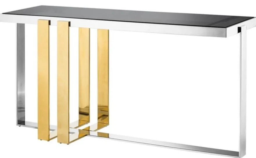 Casa Padrino Designer Edelstahl Konsole mit Rauchglas - Luxus Konsolentisch