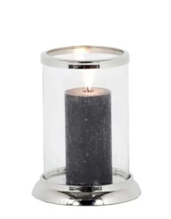 Casa Padrino Designer Edelstahl Kerzenleuchter - Rund, Nickel Finish, Durchmesser 13 x H. 22 cm