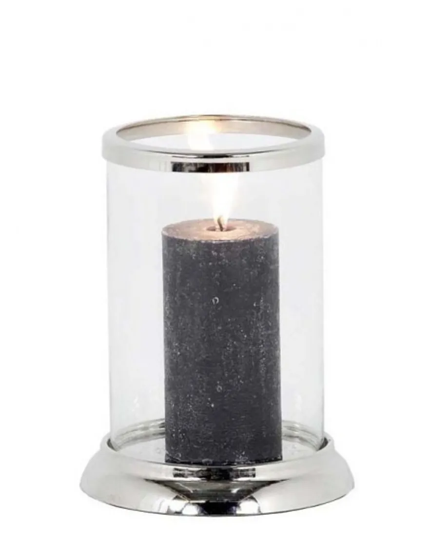 Casa Padrino Designer Edelstahl Kerzenleuchter - Rund, Nickel Finish, Durchmesser 13 x H. 22 cm