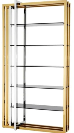 Casa Padrino Designer Edelstahl Regalschrank mit Rauchglas 120 x 46 x H. 230 cm - Luxus Hotel Möbel