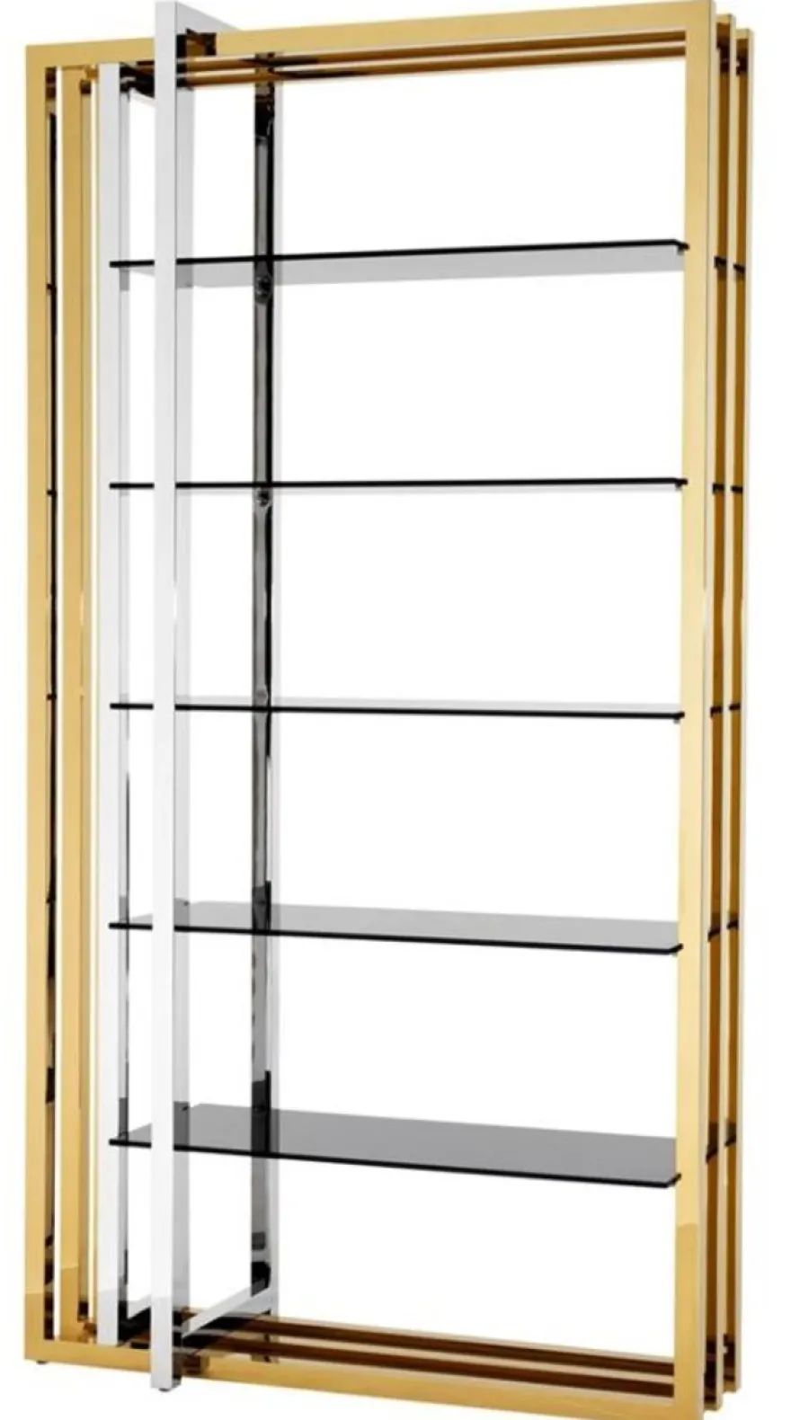 Casa Padrino Designer Edelstahl Regalschrank mit Rauchglas 120 x 46 x H. 230 cm - Luxus Hotel Möbel