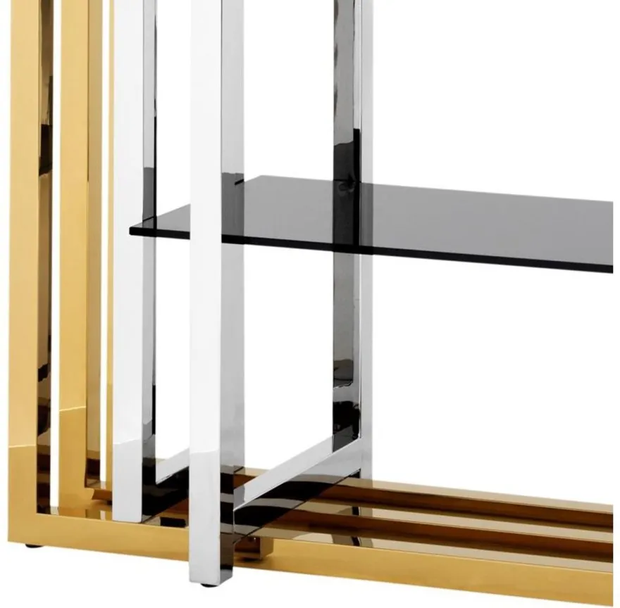 Casa Padrino Designer Edelstahl Regalschrank mit Rauchglas 120 x 46 x H. 230 cm - Luxus Hotel Möbel