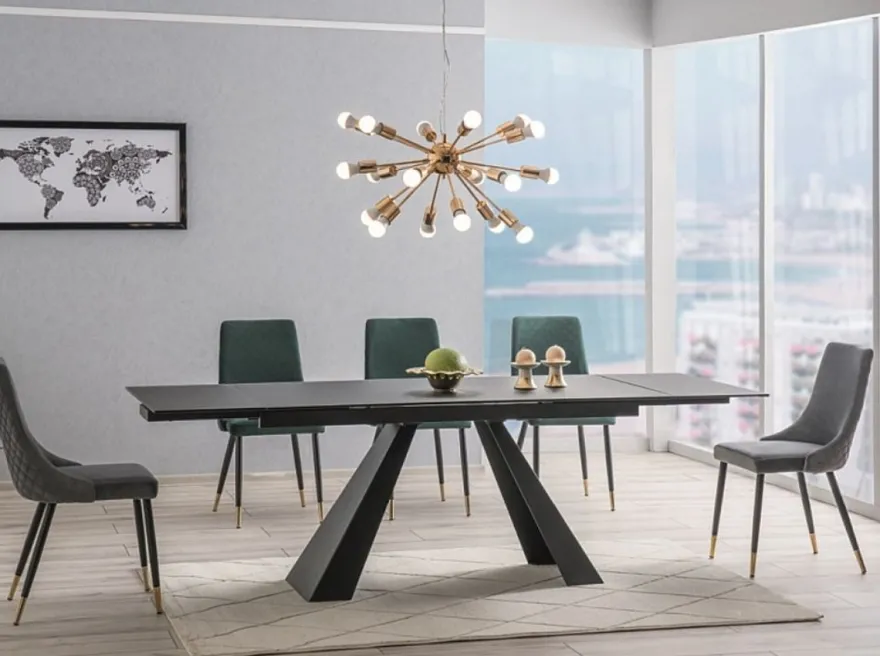 Casa Padrino Designer Esstisch Mattschwarz 160-240 x 90 x H. 76 cm - Ausziehbarer Esszimmertisch mit gehärteter Glasplatte - Designer Möbel
