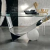 Casa Padrino Designer Esstisch Silber / Weiß 240 x 115 x H. 75 cm - Esszimmertisch mit Glasplatte - Moderne Esszimmer Möbel - Luxus Kollektion