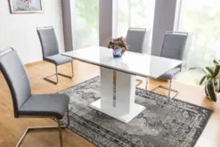Casa Padrino Designer Esstisch Weiß 110-150 x 75 x H. 76 cm - Ausziehbarer Küchentisch - Designer Esszimmer Möbel