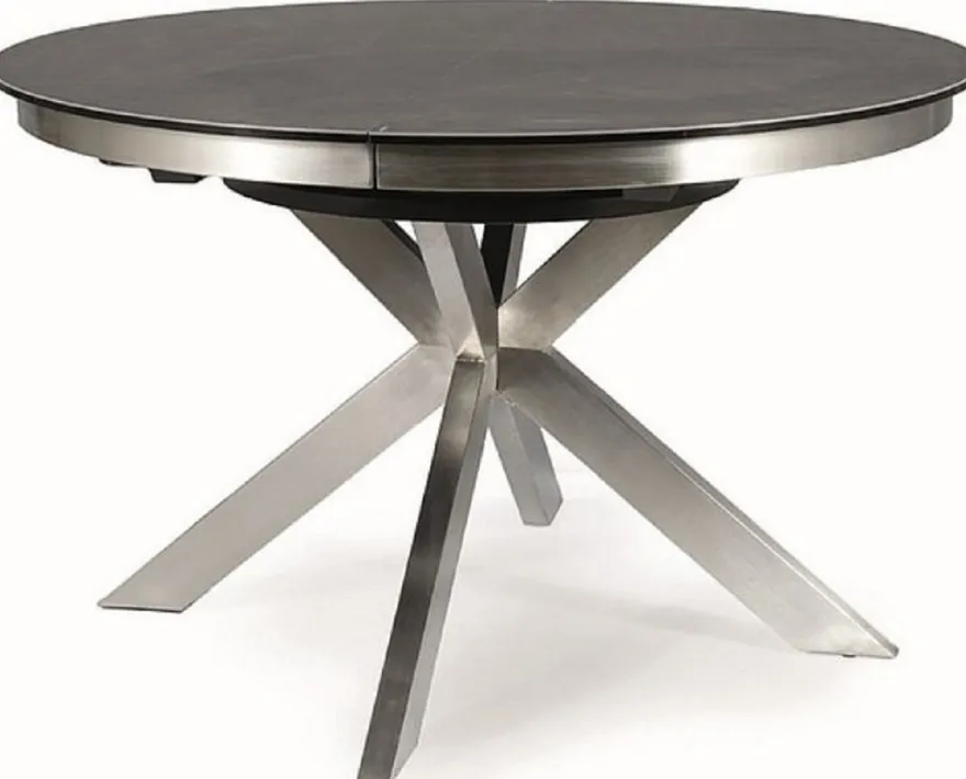 Casa Padrino Designer Esstisch Grau / Silber 120-160 x 120 x H. 76 cm - Ausziehbarer Esszimmertisch mit Glaskeramik Tischplatte und Edelstahl Beinen - Küchen Möbel - Designer Esszimmer Möbel