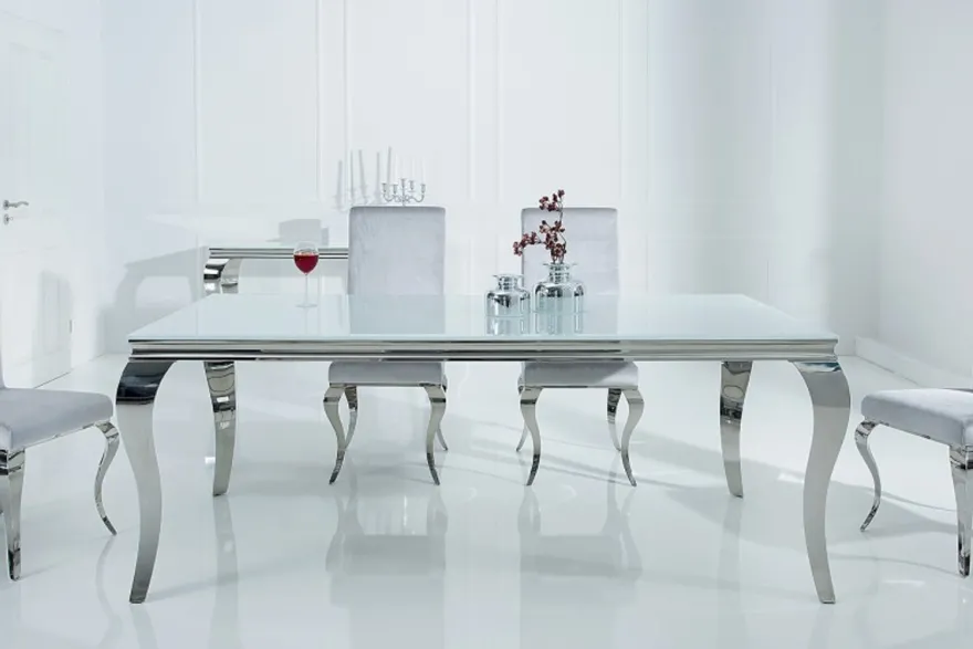 Casa Padrino Designer Esstisch 180 cm Weiss / Silber - Modern Barock
