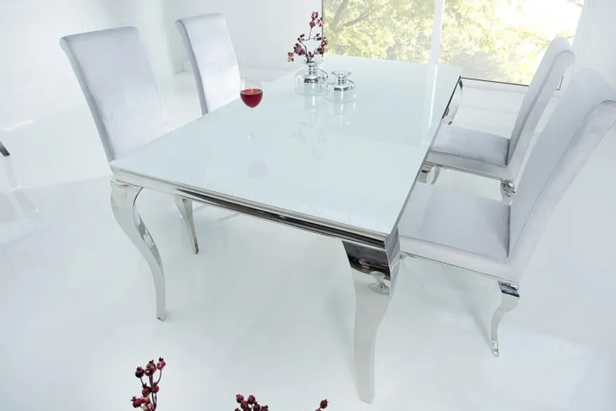Casa Padrino Designer Esstisch 180 cm Weiss / Silber - Modern Barock