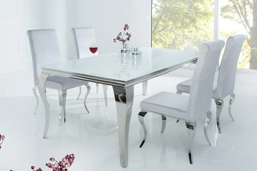 Casa Padrino Designer Esstisch 180 cm Weiss / Silber - Modern Barock