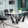 Casa Padrino Designer Esstisch mit Glasplatte in Marmoroptik Grau / Schwarz 180 x 90 x H. 76 cm - Luxus Esszimmer Möbel