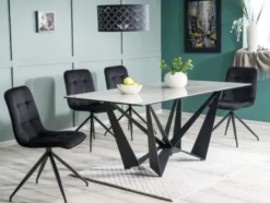 Casa Padrino Designer Esstisch mit Glasplatte in Marmoroptik Grau / Schwarz 180 x 90 x H. 76 cm - Luxus Esszimmer Möbel