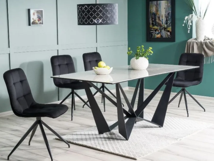 Casa Padrino Designer Esstisch mit Glasplatte in Marmoroptik Grau / Schwarz 180 x 90 x H. 76 cm - Luxus Esszimmer Möbel