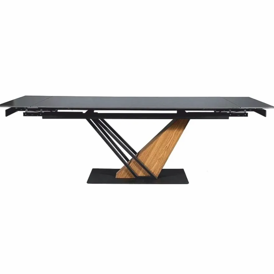 Casa Padrino Designer Esstisch Matt Schwarz / Braun 160-220 cm - Ausziehbarer Küchentisch