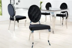 Casa Padrino Designer Esszimmer Stuhl Schwarz / Silber ohne Armlehne - Designer Stuhl