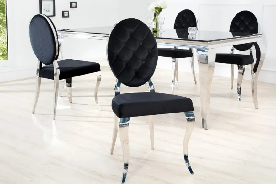 Casa Padrino Designer Esszimmer Stuhl Schwarz / Silber ohne Armlehne - Designer Stuhl