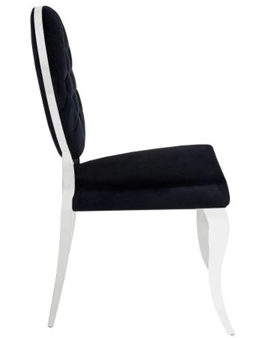 Casa Padrino Designer Esszimmer Stuhl Schwarz / Silber ohne Armlehne - Designer Stuhl