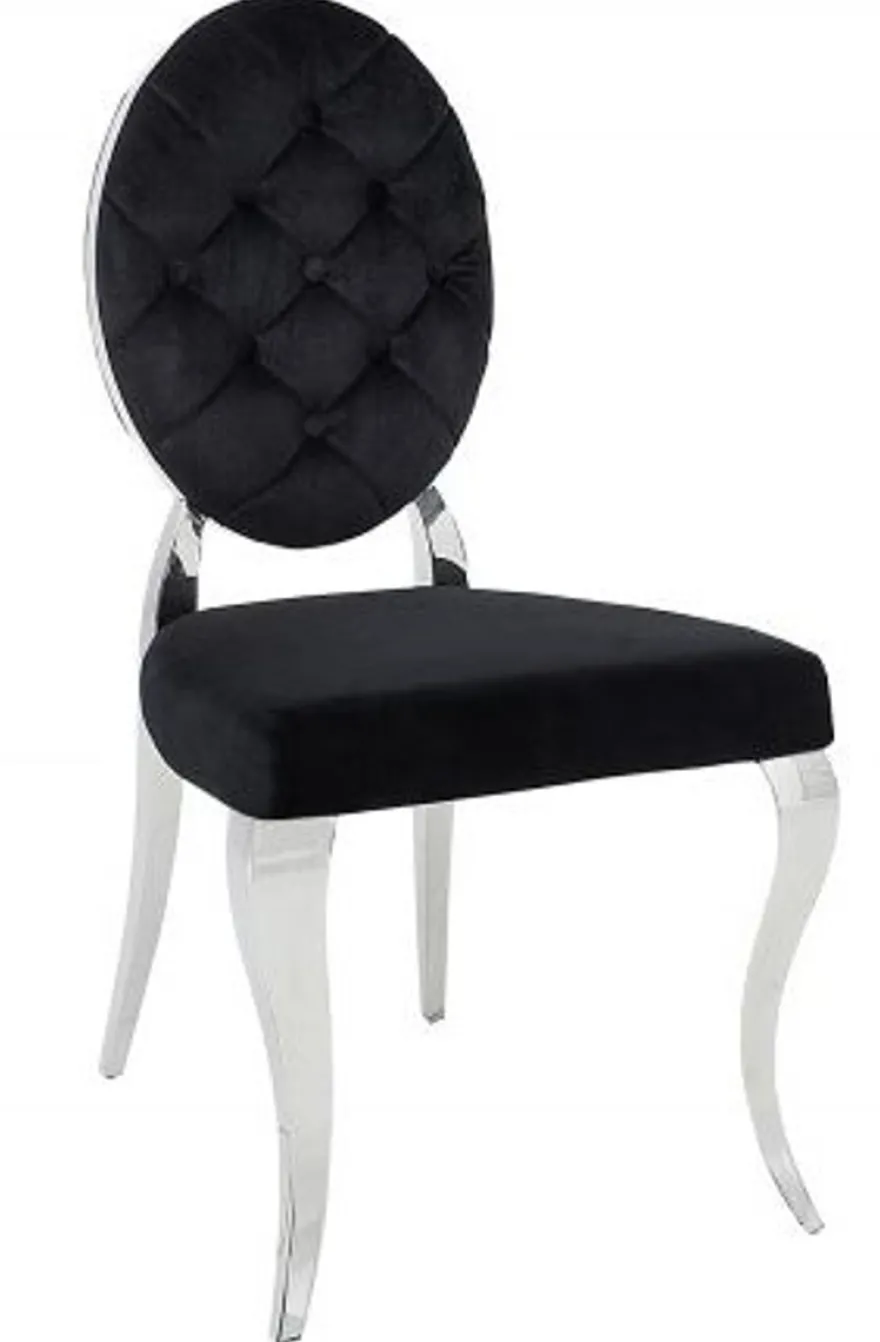 Casa Padrino Designer Esszimmer Stuhl Schwarz / Silber ohne Armlehne - Designer Stuhl