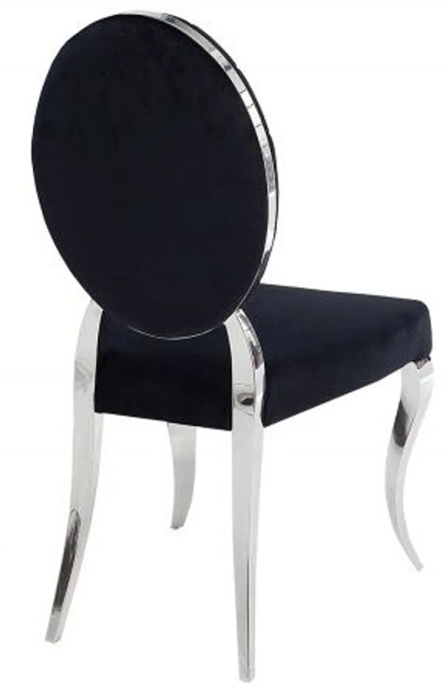 Casa Padrino Designer Esszimmer Stuhl Schwarz / Silber ohne Armlehne - Designer Stuhl