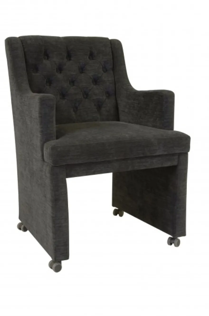 Casa Padrino Designer Esszimmer Stuhl / Sessel Modell EF 310 in Dunkelgrau - 87 x 60 x 65 cm - Stuhl mit Rollen für Gastronomie