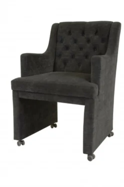 Casa Padrino Designer Esszimmer Stuhl / Sessel Modell EF 310 in Dunkelgrau - 87 x 60 x 65 cm - Stuhl mit Rollen für Gastronomie
