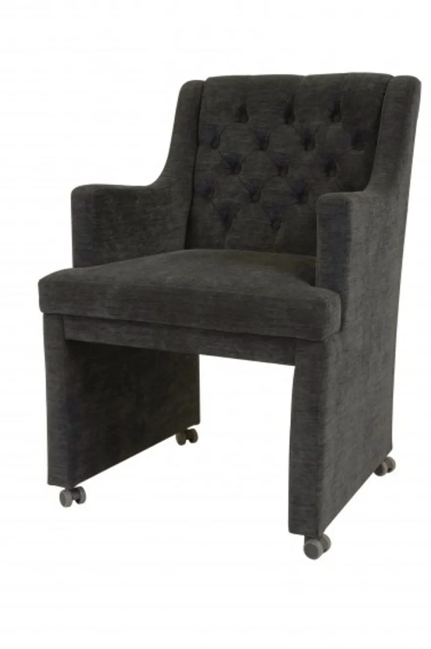 Casa Padrino Designer Esszimmer Stuhl / Sessel Modell EF 310 in Dunkelgrau - 87 x 60 x 65 cm - Stuhl mit Rollen für Gastronomie