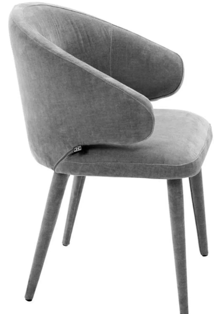 Casa Padrino Designer Esszimmerstuhl mit Armlehnen in Grau 62 x 55 x H. 79 cm