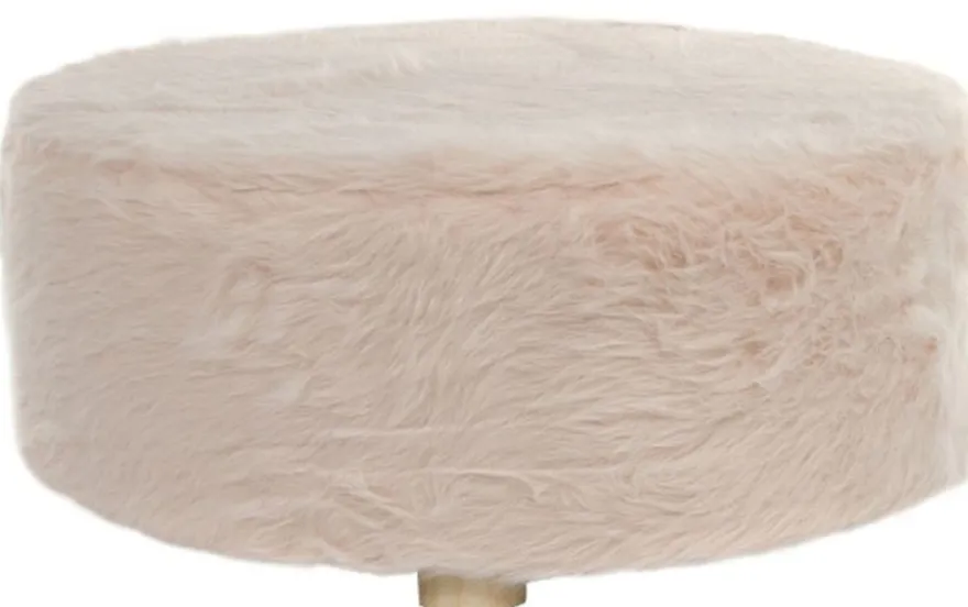 Casa Padrino Designer Fellhocker Rosa Ø 50 x H. 21 cm - Runder Hocker mit Kunstfell