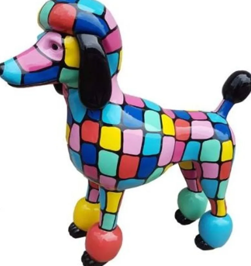 Casa Padrino Designer Gartendeko Skulptur Pudel Hund Mehrfarbig 64 x H. 63 cm - Gartendeko Figur - Wetterbeständige Gartenfigur - Dekorative Tierfigur