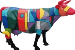Casa Padrino Designer Gartendeko Skulptur Kuh Bunt 210 x 55 x H. 147 cm - Lebensgroße Tierfigur - Riesige Wetterbeständige Dekofigur XXL