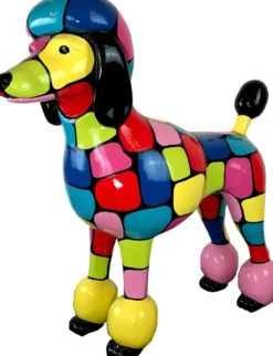Casa Padrino Designer Gartendeko Skulptur Pudel Hund Bunt 64 x H. 63 cm - Gartendeko Figur - Wetterbeständige Gartenfigur - Dekorative Tierfigur