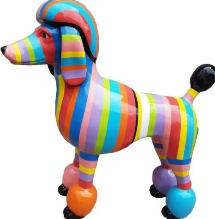 Casa Padrino Designer Gartendeko Skulptur Pudel Hund Mehrfarbig Gestreift 64 x H. 63 cm - Gartendeko Figur - Wetterbeständige Gartenfigur - Dekorative Tierfigur