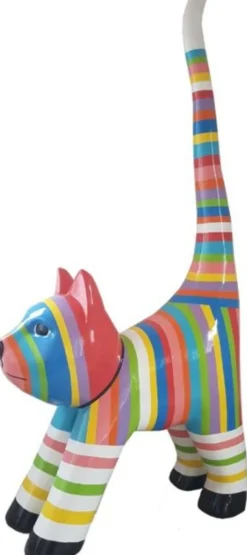 Casa Padrino Designer Gartendeko Skulptur Katze Mehrfarbig gestreift H. 190 cm - Tierfigur - Gartenfigur