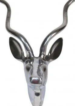 Casa Padrino Designer Geweih Deko Bock aus poliertem Aluminium - Wandfigur - Geweih - Wandgeweih - Silber - 30 x 20 x 15 cm