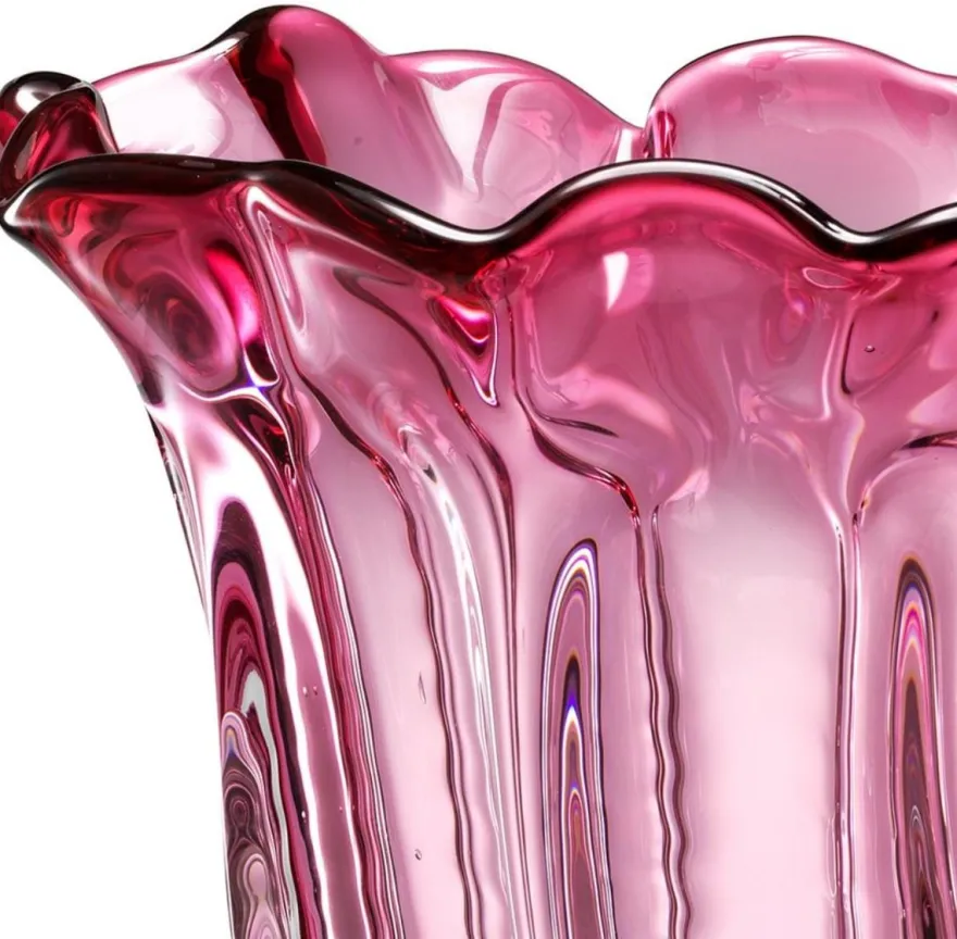 Casa Padrino Designer Glas Blumenvase Rosa Ø 25 x H. 35 cm - Luxus Deko Vase