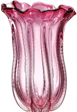 Casa Padrino Designer Glas Blumenvase Rosa Ø 25 x H. 35 cm - Luxus Deko Vase