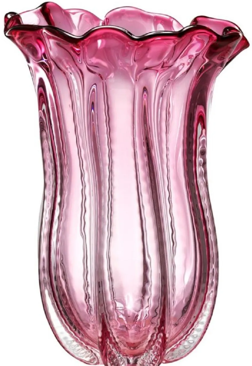 Casa Padrino Designer Glas Blumenvase Rosa Ø 25 x H. 35 cm - Luxus Deko Vase
