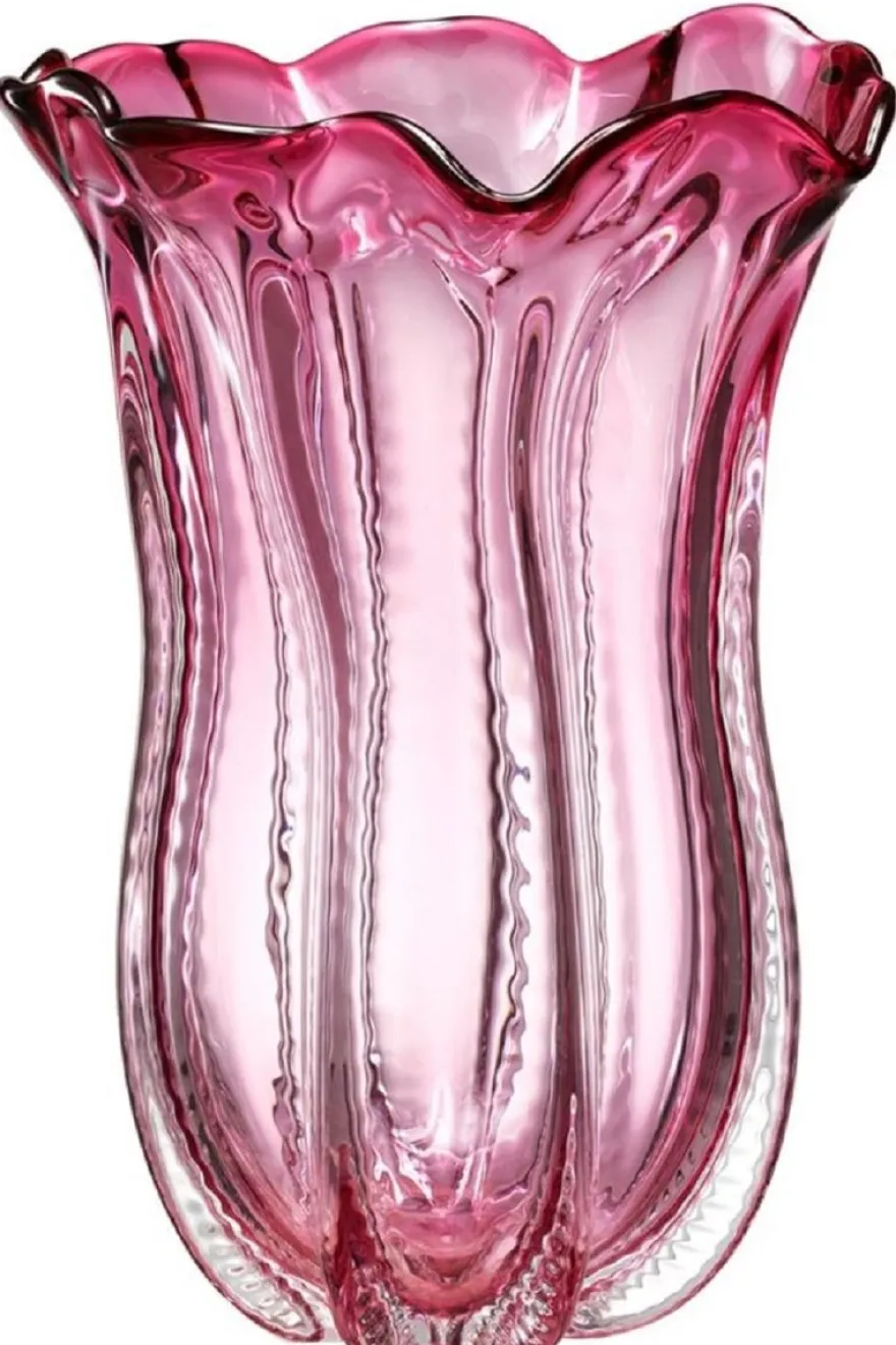 Casa Padrino Designer Glas Blumenvase Rosa Ø 25 x H. 35 cm - Luxus Deko Vase