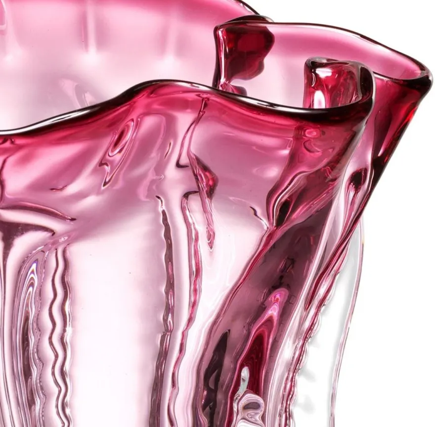 Casa Padrino Designer Glas Blumenvase Rosa Ø 25 x H. 28 cm - Luxus Deko Vase
