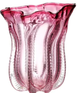 Casa Padrino Designer Glas Blumenvase Rosa Ø 25 x H. 28 cm - Luxus Deko Vase
