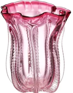 Casa Padrino Designer Glas Blumenvase Rosa Ø 25 x H. 28 cm - Luxus Deko Vase