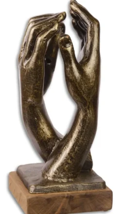 Casa Padrino Designer Gusseisen Skulptur Hände Antik Gold / Schwarz / Naturfarben 17,4 x 18,4 x H. 39,9 cm - Luxus Deko Objekt