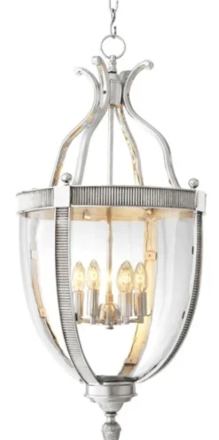 Casa Padrino Designer Hängeleuchte Silber 48 x H. 98 cm - Luxus Hängelampe