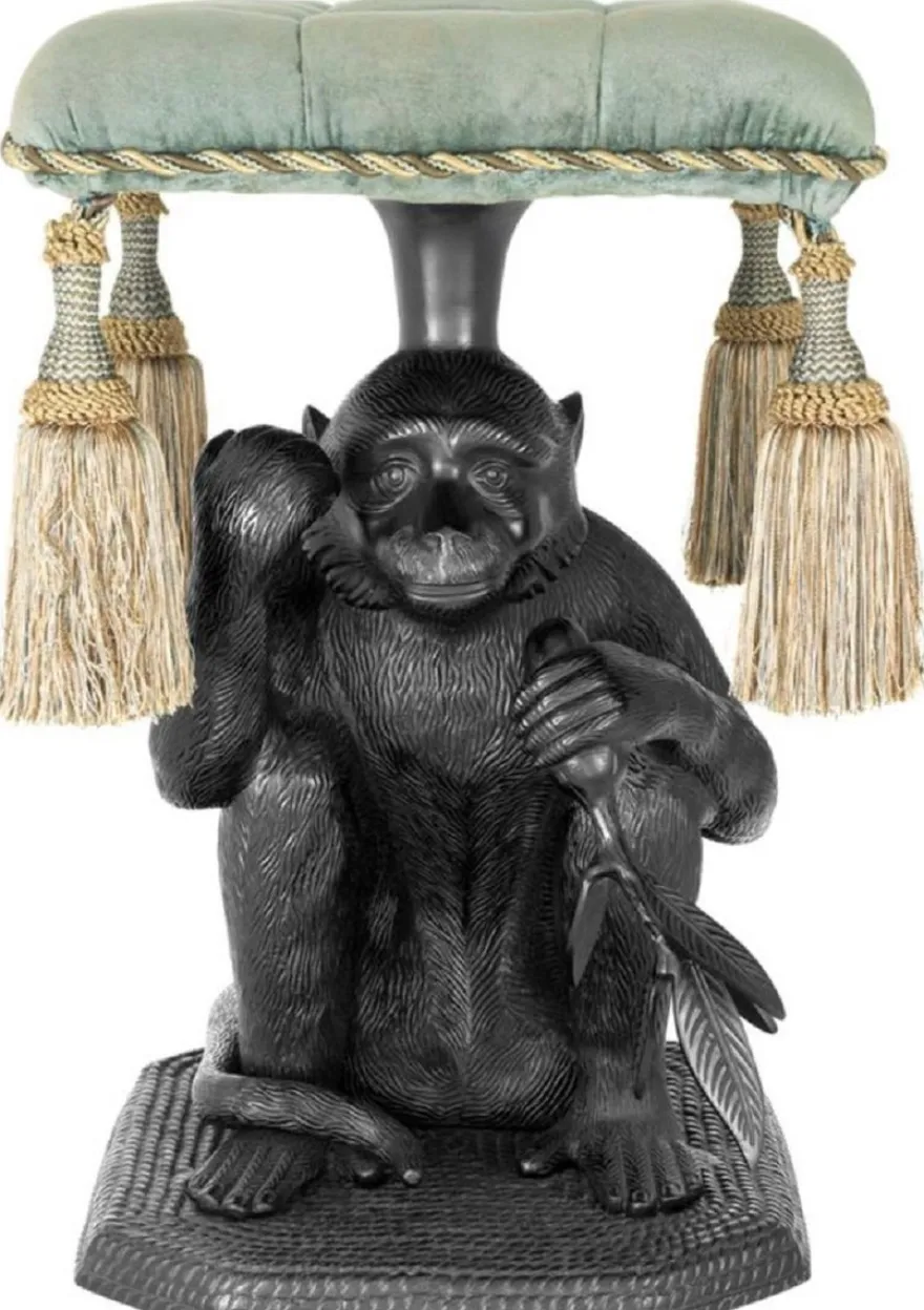 Casa Padrino Designer Hocker Affe Schwarz / Türkis 38 x 43 x H. 58 cm - Luxus Möbel