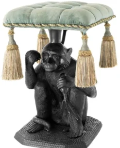 Casa Padrino Designer Hocker Affe Schwarz / Türkis 38 x 43 x H. 58 cm - Luxus Möbel