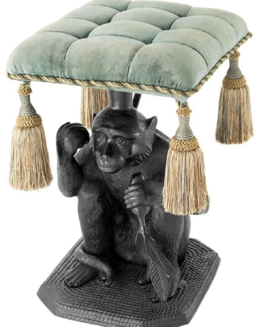 Casa Padrino Designer Hocker Affe Schwarz / Türkis 38 x 43 x H. 58 cm - Luxus Möbel