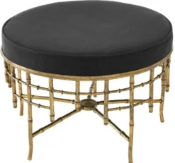 Casa Padrino Designer Hocker Vintage Messing / Schwarz 69 x H. 48,5 cm - Luxus Rundhocker
