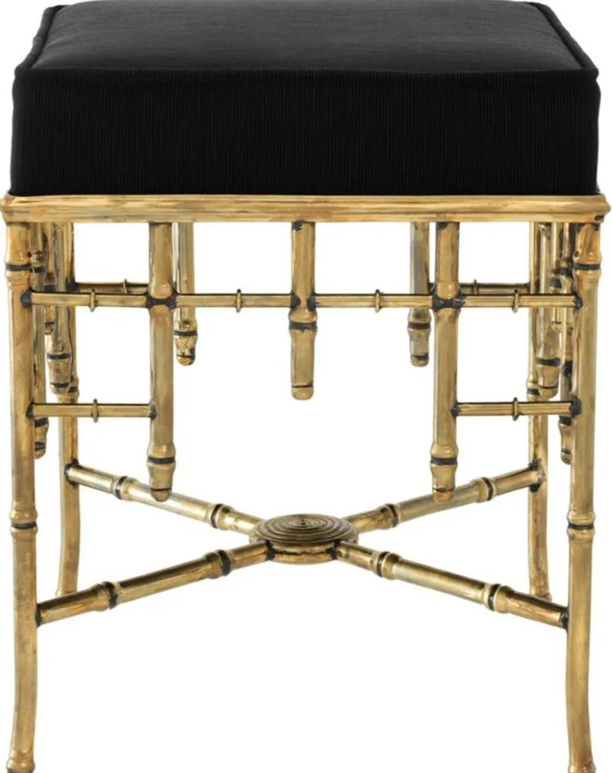 Casa Padrino Designer Hocker Vintage Messing / Schwarz 40 x 40 x H. 48,5 cm - Luxus Sitzhocker
