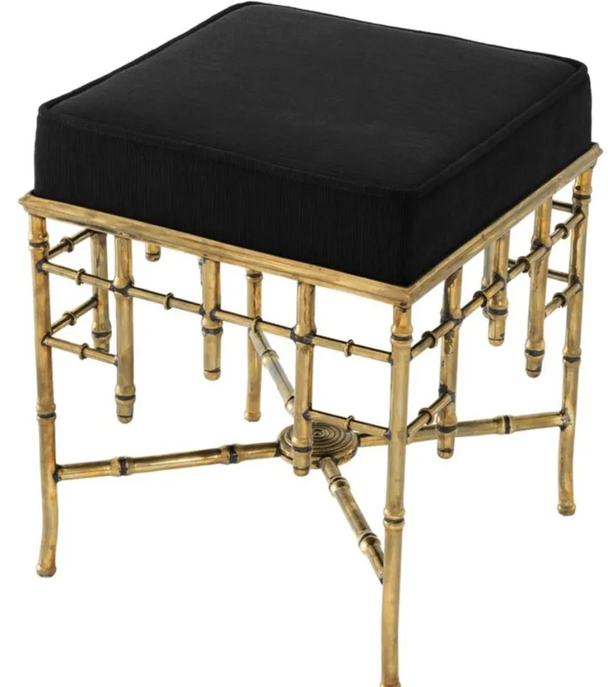 Casa Padrino Designer Hocker Vintage Messing / Schwarz 40 x 40 x H. 48,5 cm - Luxus Sitzhocker